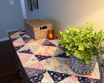 Pink and Blue Butterfly and Floral Quilted Patchwork Table Runner