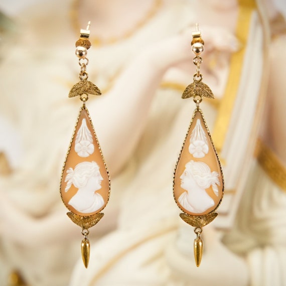 Victorian Cameo Drop Earrings Etsy