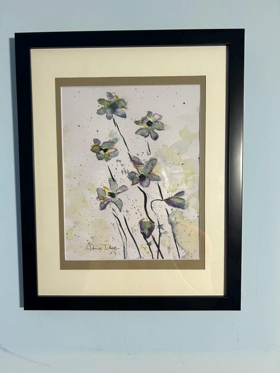 額装されマット加工された花の水彩画。 - Etsy 日本