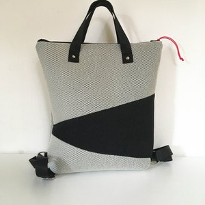 Handmade grey and black backpack, vegan bag, neoprene, laptop case, gift for her, artisanal bag, one of a kind, unisex backpack image 3