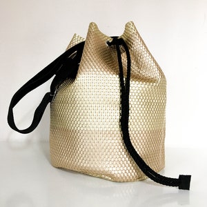 Handmade bag, faux leather bag, golden bag, drawstring bag, gift for her, bucket bag, made in Italy, vegan bag, cross body bag