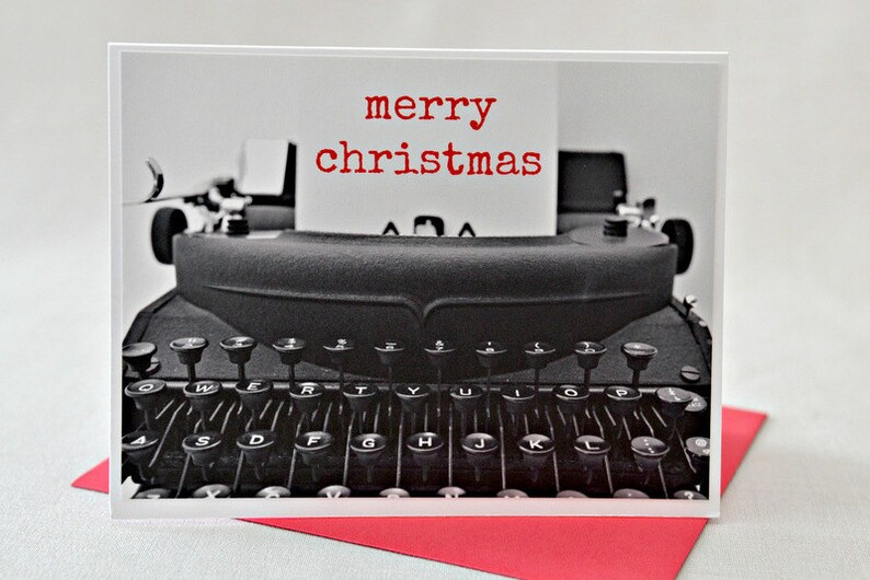 Merry Christmas Card Red Typewriter Etsy