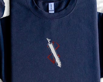 Berserk Guts Embroidered Shirt & Sweatshirt, Minimalist Anime Tshirt, Dark Fantasy Manga Gift, Black Swordsman