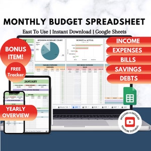 Monthly Budget, Budget Planner, Bill Tracker, Budget Spreadsheet, Annual Budget, Digital Budget Planner, Google Sheets Budget, Google Sheets