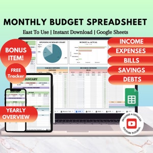 Monthly Budget, Budget Planner, Bill Tracker, Budget Spreadsheet, Annual Budget, Digital Budget Planner, Google Sheets Budget, Google Sheets