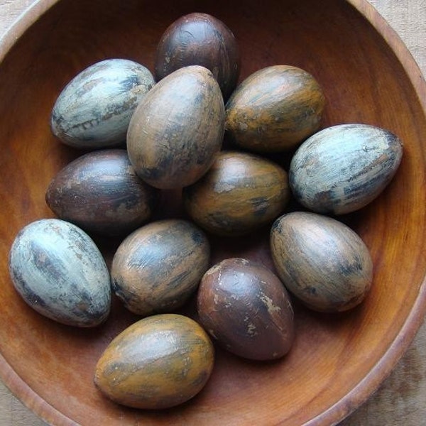 Primitive Drab Brown Paper Mache Eggs