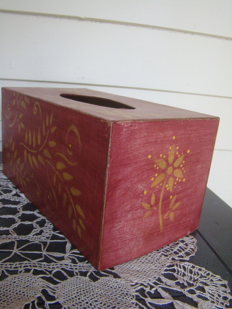 Red Ware Paper Mache Tissue Box Cover primitive big rectangle Etsy