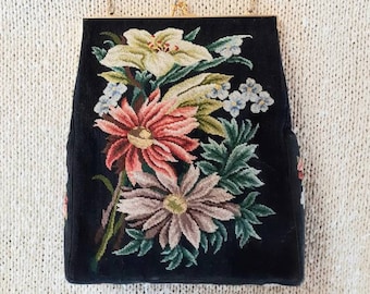 Vintage Petit Point Bag Daisy Handbag Lily Floral Rectangle Purse