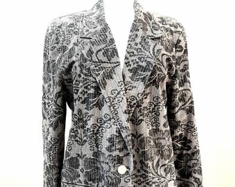Vintage 80s Lace Print Blazer Black Floral Jacket 1980s NEW w tags NOS NWT