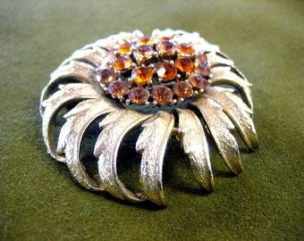 Vintage 1950s Coro Gilded Sunflower Rhinestone Pin