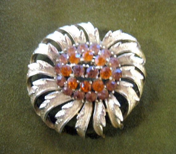 Vintage 1950s Coro Gilded Sunflower Rhinestone Pin - image 2