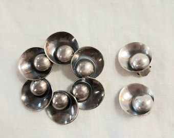 Vintage NE From Sterling Brooch Set Denmark MCM Designer Silver Clip Earrings & Pin Atomic Eames Era Design Danish Modern