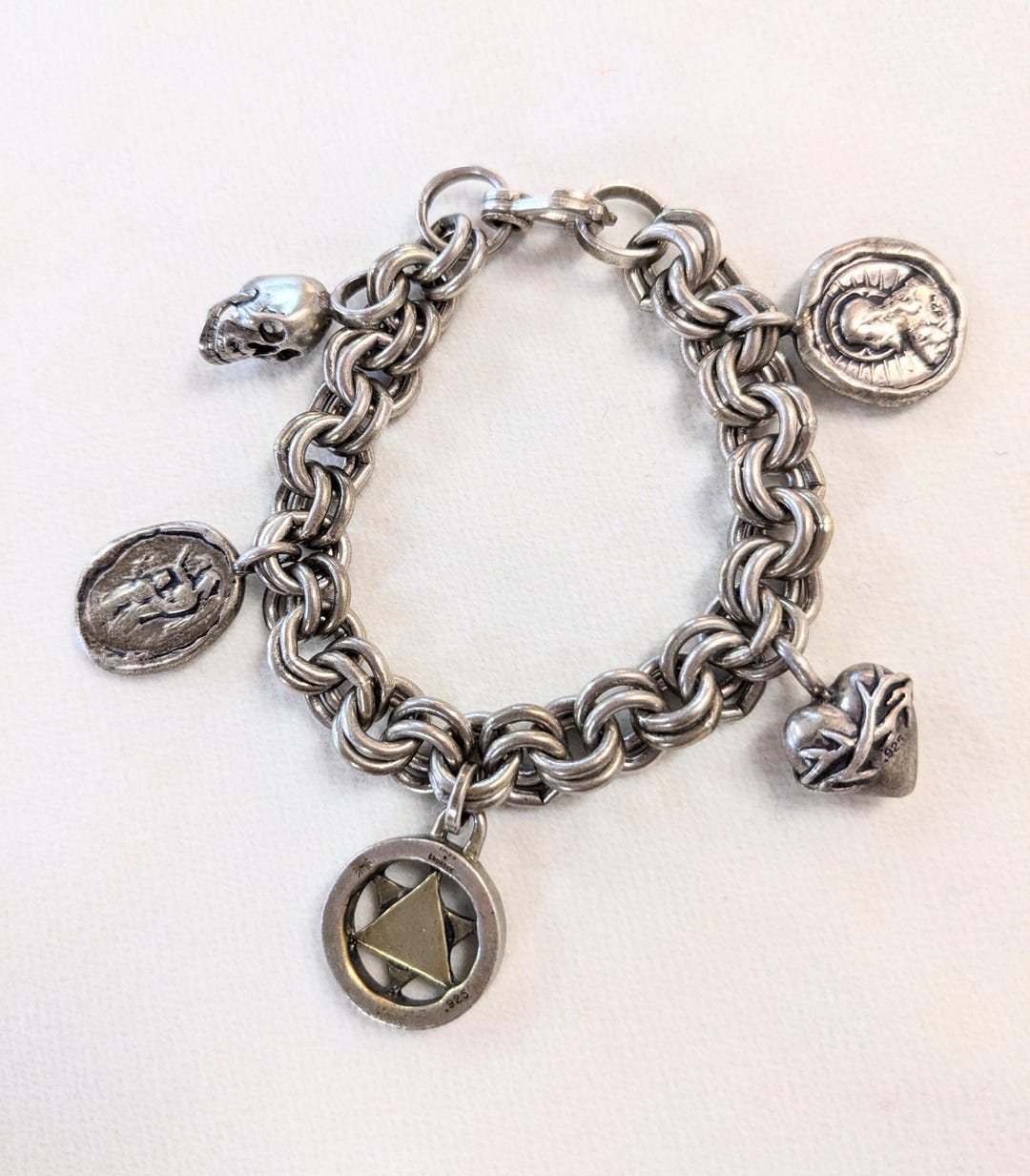 Vintage 90s Vass Ludacer Designer Sterling Silver Charm Bracelet 