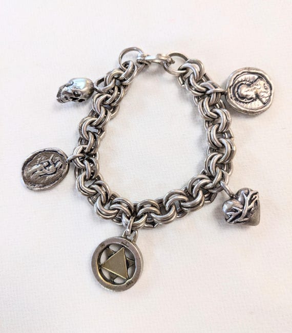 Vintage 90s Vass Ludacer Designer Sterling Silver Charm Bracelet