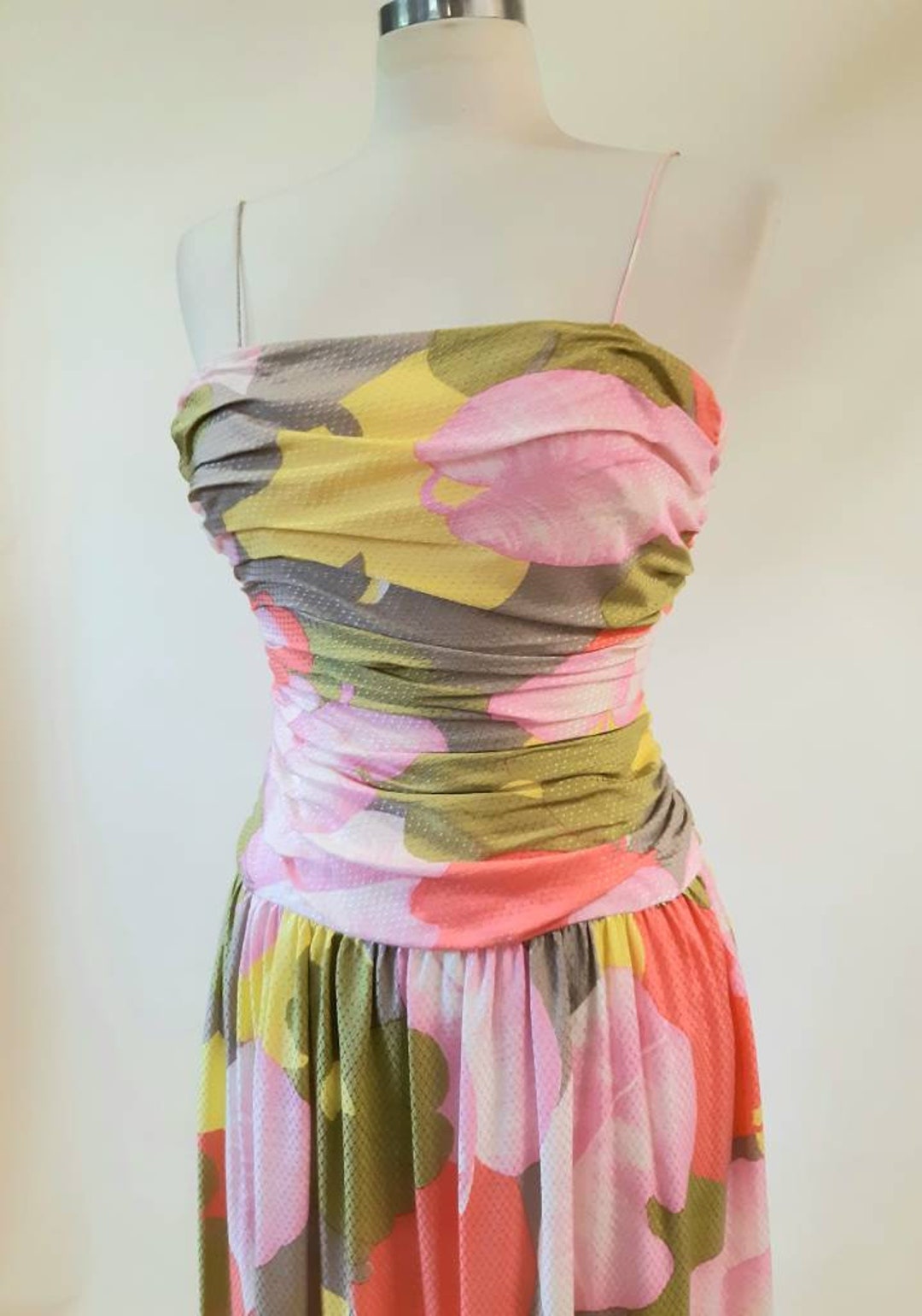 Vintage 1970s William Pearson Dress Silk Floral Long Pool Party Gown ...