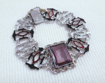 Vintage Art Deco Bracelet Silver Enamel Paste PS Co Flapper Jewelry