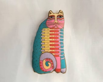 Vintage Laurel Burch Cat Pin Puffy Quilted Fabric Brooch 1991