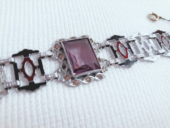 Vintage Art Deco Bracelet Silver Enamel Paste PS … - image 2