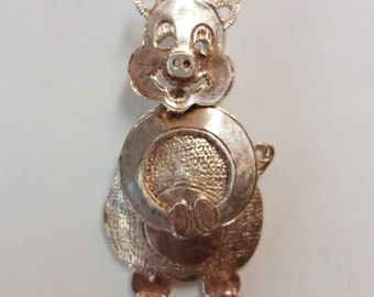 Vintage Sterling Silver Pig Pendant Articulated Wiggle Moveable Piggy Necklace