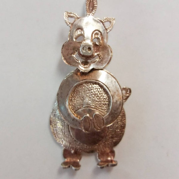 Vintage Sterling Silver Pig Pendant Articulated Wiggle Moveable Piggy Necklace