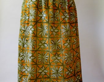 Vintage 1960s Orange Tapa Print Skirt
