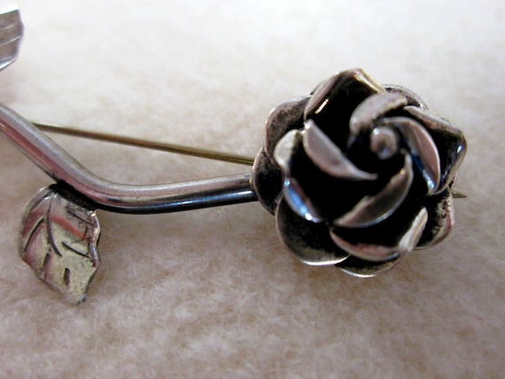 Vintage 50s Sterling Silver Rose Brooch Mexico - image 2