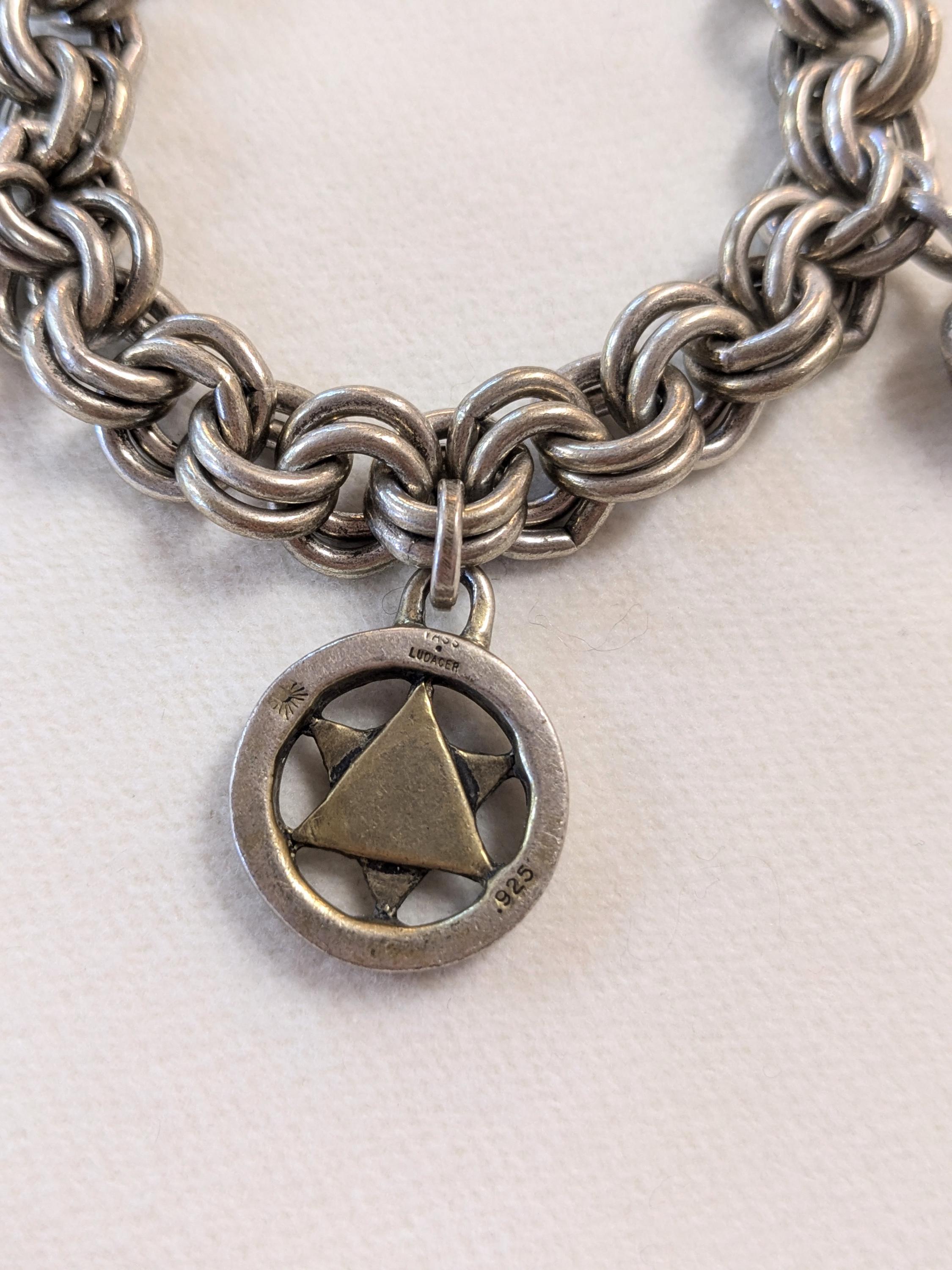 Vintage 90s Vass Ludacer Designer Sterling Silver Charm Bracelet