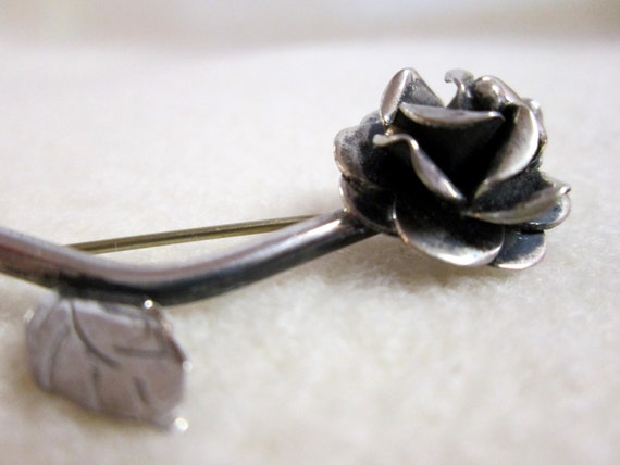 Vintage 50s Sterling Silver Rose Brooch Mexico - image 3