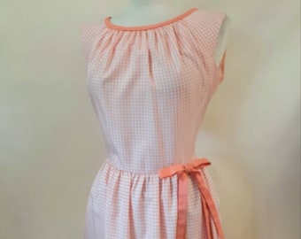 Vintage Pat Premo Dress NOS New Apricot Gingham Bow 1950s Never Worn Large Sz 16