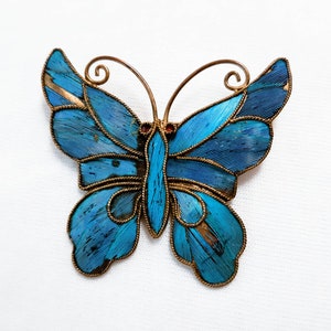 Antique Chinese Kingfisher Butterfly Brooch - Qing Dynasty Jewelry Bird Feather Inlay
