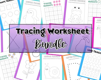 Tracing Worksheet Bundle for Kids, Number Letter Tracing, Colorful Printable Worksheets