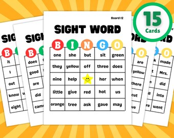 Kindergarten Learning Activity Game, Sight Word Bingo Cards and Call List, Educational Games