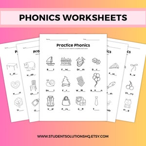 Planilhas de fonética para pré-escola e jardim de infância, planilhas editáveis, personalizáveis, para impressão, planilhas ilustradas