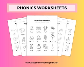 Phonics Worksheets for Pre-K and Kindergarten, Editable, Customizable, Illustrated Printable Worksheets