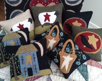 Primitive Wool Applique Pincushions // Pin Cushions // Pin Keep // Choice