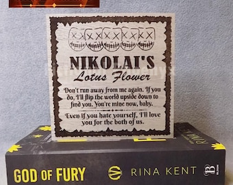 Officially Licensed Rina Kent Shelf Decor || 5x5 Nikolai Sokolov Wood Sign || Lotus Flower || Legacy of Gods