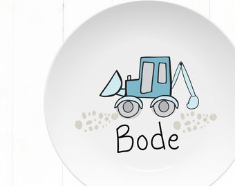 kids construction plate, personalized plate