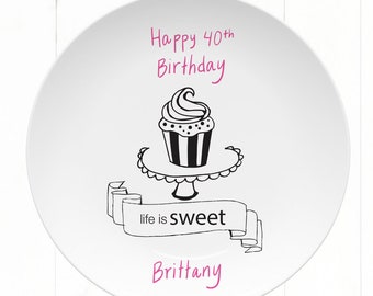 birthday plate for adult, cute birthday cake plate, personalized plate, birthday plate