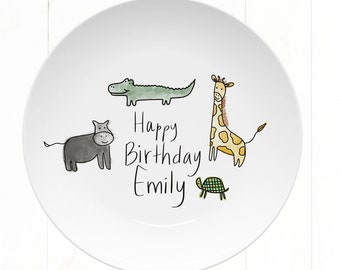 wild one birthday plates, animal birthday plate
