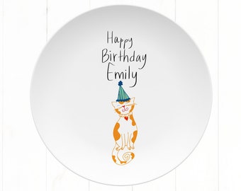 kids birthday plate, cat birthday plate