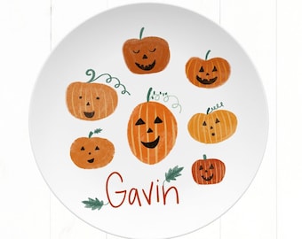 personalized halloween plate, halloween plate for kids, pumpkin plate with name