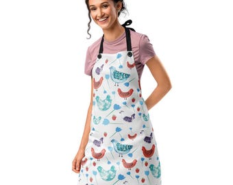 Custom Chicken Apron with Hand Drawn Artwork | Personalized Farmhouse Kitchen Gift