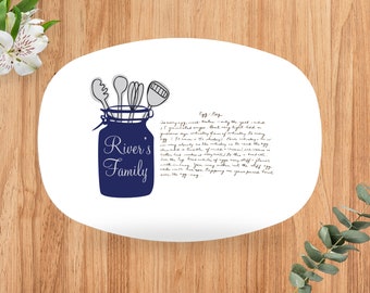 recipe on platter, handwritten recipe printed onto platter, personalized gift