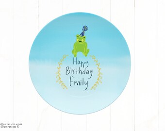 frog birthday kids plate, personalized birthday plate