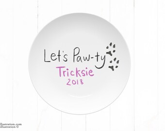 Personalized Dog Birthday Plate, Custom Pet Birthday Dish, Puppy Cake Plate, Dog Name Plate, Pet Party Decor, Gift for Dog Lovers