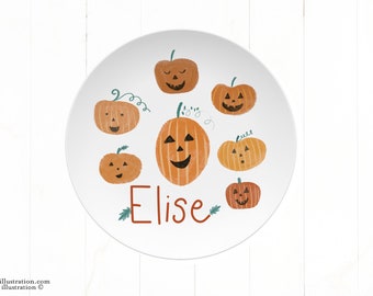 personalized halloween plate, halloween plate for kids, pumpkin plate with name