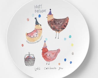 birthday plate personalized chickens