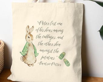 Peter Rabbit Cotton Canvas Tote Bag - Children's Book Illustration, Beatrix Potter Quote, Classic Children's Literature Gift