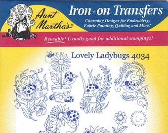 Lovely Ladybugs Aunt Martha's Embroidery Transfer Designs Pattern #4034