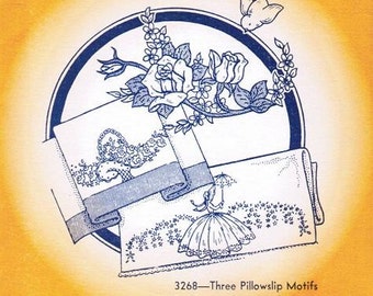 Three Pillowslips Motifs Aunt Martha's Hot Iron Embroidery Transfer Designs #3268